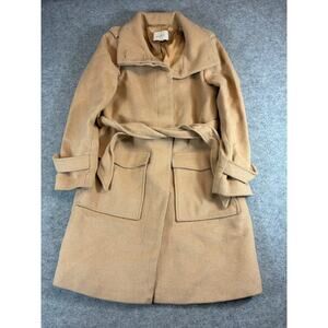 Ann Taylor LOFT Petites Trench Coat Womens SP Brown Wool Belted Jacket Retro